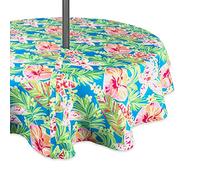 Tovaglia DII in 100% poliestere, resistente agli urti, lavabile in lavatrice, con cerniera, per tavoli esterni con ombrello, rotondo, 132,1 cm, a foglia di banana, 4 posti, Summer Floral, 60" Round-Zippered