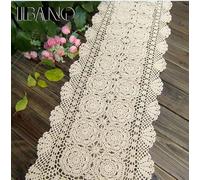 Tovaglia fatta a mano in cotone all'uncinetto con centrini in pizzo, runner da tavola per casa, caffetteria, decorazione da tavolo, 1 pezzo, beige, 40 x 120 cm