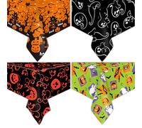 Tovaglia Halloween, 4 Pezzi Tovaglia Plastificata Rettangolare 130 x 220 cm Tovaglia Usa e Getta Zucche, Pipistrelli, Fantasmi Antimacchia Tovaglia, Decorazione di Halloween per Soggiorno, Hotel