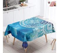 Tovaglia Idrorepellente Antimacchia, Morbuy Rettangolare Quadrata 3D Mandala Impermeabile Lavabile Copritavolo Tovaglia per Cucina Soggiorno Giardino Feste Decorazione (Blu Acquerello,90x90cm)