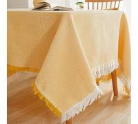 Tovaglia in cotone e lino, 90 x 90 cm, con pompon, antimacchia, lavabile, per matrimoni, feste e decorazioni per la casa, elegante tovaglia quadrata