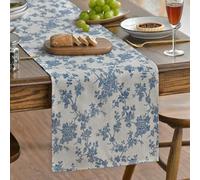 Tovaglia in lino beige, bandiera da tavolo floreale blu, cotone in stile cinese beige scuro, piano del tavolo lavabile, resistente alla polvere e alle pieghe, schizzo monocromatico vintage (rosa blu