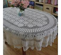 Tovaglia in pizzo per sala da pranzo, realizzata a mano, lavorata a maglia, ovale, elegante, bianca, decorazione 180 x 240 cm, perfetta per sala da pranzo, matrimoni, feste e decorazioni per la casa