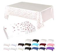 Tovaglia in plastica 4P con stelle bianche e oro rosa per feste per tavoli rettangolari, 137 x 274 cm, tovaglia di carta decorativa per feste, usa e getta per picnic, baby shower, matrimoni