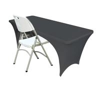 Tovaglia in spandex [1,8 m, nero] per tavoli rettangolari con retro aperto, massaggio elastico, lavabile, resistente alle pieghe, copertura per tavolo elasticizzata per matrimoni, banchetti, stand di