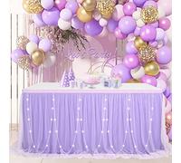 Tovaglia in tulle per tavoli rettangolari da 2,7 m, colore viola, con doppio strato color lavanda, per feste di compleanno, banchetti