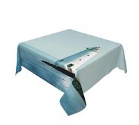 Tovaglia lavabile con faro bianco ad acquerello sulla costa, tovaglia decorativa per cucina, 152,4 x 152,4 cm