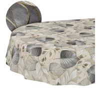 Tovaglia lavabile, effetto loto, facile da pulire, in cotone e poliestere, antimacchia, per esterni, con foglie di palladio, ovale, 200 x 140 cm