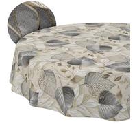 Tovaglia lavabile, effetto loto, facile da pulire, in cotone e poliestere, antimacchia, per esterni, con foglie in palladio, rotonda, 140 cm