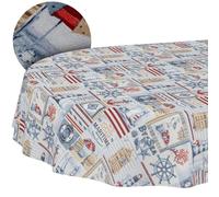 Tovaglia lavabile, effetto loto, facile da pulire, in cotone e poliestere, antimacchia, per esterni, motivo marittimo, ovale, 220 x 140 cm