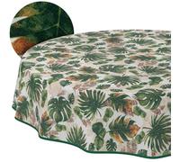 Tovaglia lavabile, effetto loto, facile da pulire, in cotone e poliestere, antimacchia, per esterni, rotonda, 140 cm, con nastro a pistagna