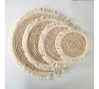 Tovaglia lavabile, Tovagliette Boho Rotonde da 20-30 cm con Nappe, Intrecciate a Mano in Giacinto d'Acqua, in Vimini Intrecciato Rustico for Tavolo Pranzo(30cm with tassels)