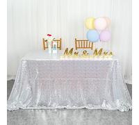 Tovaglia lucida con lustrini argentati, rettangolare da 60x102 pollici (150x260 cm) - Decorazione per matrimonio e banchetti - Capotavola lussuoso e scintillante per feste ed eventi.