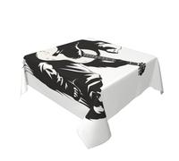 Tovaglia minimalista in bianco e nero con orso che suona musica, lavabile, tovaglia decorativa per la cucina, 152,4 x 152,4 cm