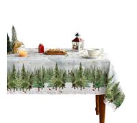 Tovaglia Natalizia Bianca con Alberi di Natale Morbida Resistente 100x140cm
