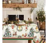 Tovaglia natalizia rettangolare, 152,4 x 213,4 cm, decorazione natalizia con albero di Natale, alce, in poliestere, impermeabile e resistente alle pieghe, durevole, per cucina, inverno e decorazione