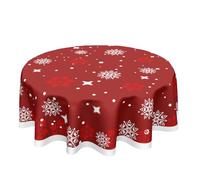 Tovaglia natalizia rotonda invernale rossa bianca con fiocchi di neve e stelle, 60 pollici, decorazione lavabile, antimacchia e antipiega, copertura per tavolo rotondo per pranzo e picnic