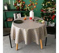Tovaglia Natalizia Rotonda,Motivo Fiocco di Neve Tovaglia Natale,Tessuto in Lino di Cotone Abbronzante,Copritavolo per Festa Cucina Pranzo Giardino,Rotonda Diametro 150 cm