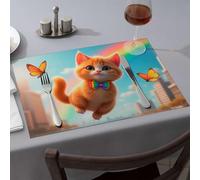 Tovaglia occidentale arcobaleno gattino con farfalle in città cielo tovagliette da pranzo tovagliette d'oro ragazze regali tovaglia (1PCS)
