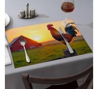 Tovaglia occidentale con gallo che incorona al tramonto sulla fattoria tovagliette da pranzo dorate per ragazze tovaglia (1 pz)