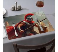 Tovaglia occidentale con un soldato romano in armatura completa, pronta per la battaglia, tovagliette da pranzo pasquale, decorazioni in silicone per la cucina (6 pezzi)