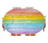 Tovaglia ovale color pastello, con assi di legno nei colori dell'arcobaleno, stampa rustica rurale con sfumature estive, per cucina, sala da pranzo, feste, vacanze, Natale, buffet, adatta per tavoli