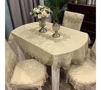 Tovaglia ovale ricamata in raso europeo con pizzo, elegante set di copertura per tavolo da pranzo e sedie, antipolvere, decorazione per la casa per tavolo da tè, aggiornamento di lusso per occasioni