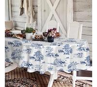 Tovaglia ovale rustica, 152 x 213 cm, blu e bianca, classica stampa con villaggio francese, in poliestere, impermeabile, per decorazione della cucina di campagna, tavoli interni ed esterni, feste,