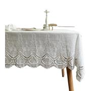 Tovaglia per Festa Tovaglia di Fiori Bianchi in Cotone con Pizzo Ricamato for la tovaglia di Lusso for la Decorazione della Festa Nuziale Domestica(130x160cm)
