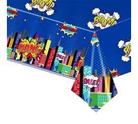 Tovaglia per feste con supereroi per ragazzi e ragazze, 130 x 220 cm, tovaglia in plastica blu con supereroi, decorazione per feste a tema Marvel Avengers, per bambini, baby shower, compleanno,