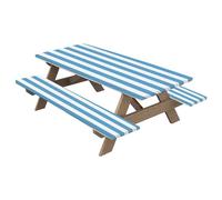 Tovaglia per tavolo da picnic, tovaglia da picnic, set da 3 pezzi, copertura per tavolo e panchina, design a strisce, set di protezione per il tavolo con vestibilità elastica, leggero e