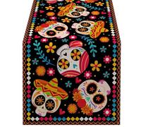 Tovaglia per tavolo rettangolare - Tovaglie decorative antiscottature con teschio di zucchero - Decorazioni per l'altare del giorno luminoso dei morti Tovaglia in lino rustico multifunzionale per la