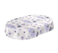 Tovaglia plastificata lavabile; motivo con lavanda, cuori, Provence; di colore grigio e violetto; dimensioni selezionabili, asciugamani, Lavendel Herzen Provance Violett Grau, Oval 140 x 180cm