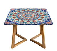 Tovaglia quadrata colorata con mandala con bordi elastici etnici con fiore aderente, impermeabile, per sala da pranzo, feste di nozze, picnic, 150 cm