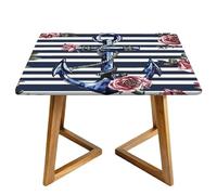 Tovaglia quadrata con motivo ancora e fiori con bordi elastici, con rose nautiche, impermeabile, per sala da pranzo, feste di nozze, picnic, 140 cm