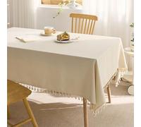 Tovaglia resistente in cotone e lino, 140 x 180 cm, resistente alla polvere, con pompon, perfetta per cucina e sala da pranzo, decorazione per la tavola della fattoria, elegante e funzionale