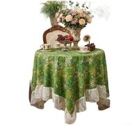 Tovaglia retrò progettata con motivi floreali francesi su materiale in poliestere per accoglienti temi letterari e decorativi per la casa (135 x 135 cm, verde erbe)