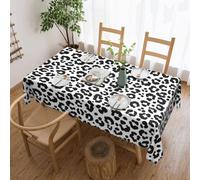 Tovaglia rettangolare 137 x 182 cm, alla moda, stampa leopardata nera bianca e nera, protezione per tavolo da picnic, bordo ondulato, quadrata, in tessuto impermeabile, tovaglia rettangolare per sala