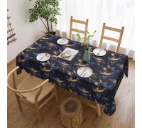 Tovaglia rettangolare 137 x 183 cm, fantasia con fenice dorata, blu, copertura protettiva per tavolo da picnic, bordo ondulato, quadrata, in tessuto impermeabile, per esterni, per sala da pranzo