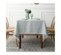 Tovaglia rettangolare 140 x 180 cm, lavabile in poliestere con pois e strisce ricamati, elegante design con nappe, per cucina e sala da pranzo, perfetta decorazione natalizia, grigio, blu, bianco