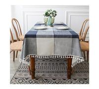 Tovaglia rettangolare 140 x 260 cm, motivo scozzese in poliestere grigio blu con nappe, perfetta per picnic, feste, cene, eventi e decorazioni per la casa