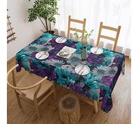 Tovaglia rettangolare alla moda (183 x 137 cm) per cucina, sala da pranzo, feste, vacanze, buffet di Natale, stampe floreali viola e verde acqua