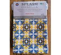Tovaglia Rettangolare Antimacchia Fantasia MAIOLICA GEOMETRICO Azzurro con Sfumature Gialle..100% Idrorepellente ..In Tutte Le Misure.. Novita' 2024!!!! (140x230)