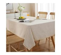 Tovaglia rettangolare beige, 120 x 160 cm, lavabile in poliestere e lino con nappe fitte, perfetta per la decorazione della cucina e del tavolo da pranzo, elegante e tovaglia