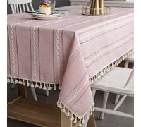 Tovaglia Rettangolare,Boho Tovaglia Di Lino Boho Tovaglia Ricamata Con Nappe Rosse Tovaglia In Tessuto Di Cotone Naturale Tovaglia Per Feste Di Nozze Decorazione Per Banchetti Da Pranzo, 160X360Cm