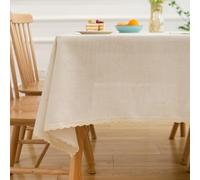Tovaglia rettangolare con frange, lavabile, 140 x 320 cm, ideale per sala da pranzo, giardino, feste, matrimoni, decorazione per la casa, colore beige, elegante e versatile