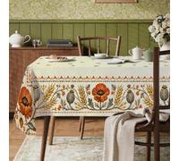 Tovaglia rettangolare con papaveri, vintage, rustica, con grano e uccellini autunnali, resistente alle macchie, lavabile, decorazione per cucina, banchetto, campeggio, feste, 89 x 140 cm