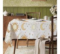 Tovaglia rettangolare con sole, bohémien, fantasiosa luna e stelle, colore giallo, resistente alle macchie, lavabile, decorazione per cucina, sala da pranzo, feste, banchetti, 152 x 218 cm