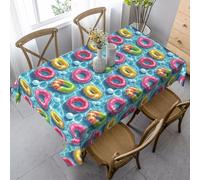 Tovaglia rettangolare con stampa colorata a forma di anello da nuoto, 60 x 90 pollici, copritavolo decorativo in tessuto antirughe per sala da pranzo, feste, interni ed esterni.