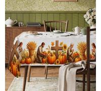 Tovaglia rettangolare con zucche, per il Ringraziamento, rustica, con girasole e grano del Ringraziamento, resistente alle macchie, lavabile, decorazione per cucina, sala da pranzo, feste, banchetti